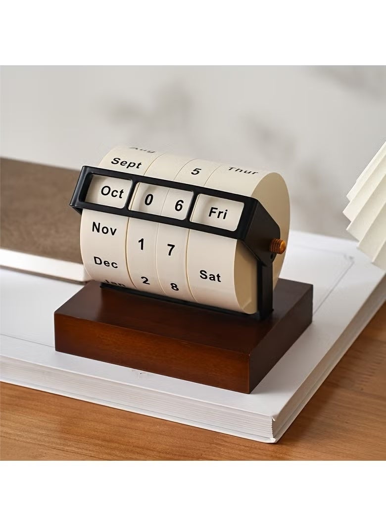 Bukela Wooden Perpetual Calendar, Vintage Desktop Flip Countdown Reminder, Mini Rotating Desk Calendar, Retro Wooden Block Date Display for Home and Office Decor - Image 3